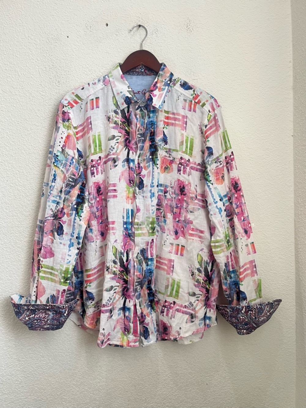Robert Graham Mens Caldwells Classic-Fit Linen-Blend Shirt Sz XL